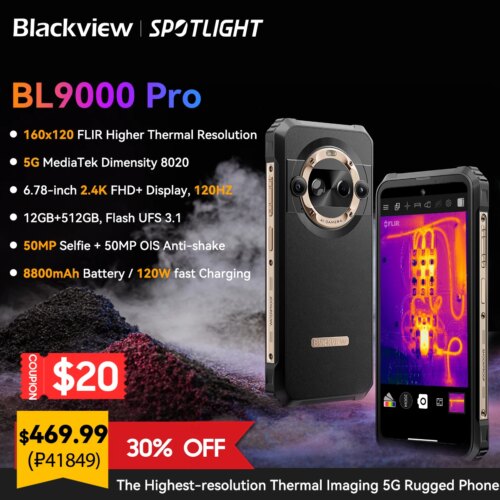 [World Premiere] Blackview BL9000 PRO 5G Rugged Phone 6.78'' 24GB 512GB Infrared Imaging FLIR® 8800mAh Android 14 Smartphone NFC 309 sold$464.48$587.48-20%Free shippingBLACKVIEW Official StoreSee previewSimilar items